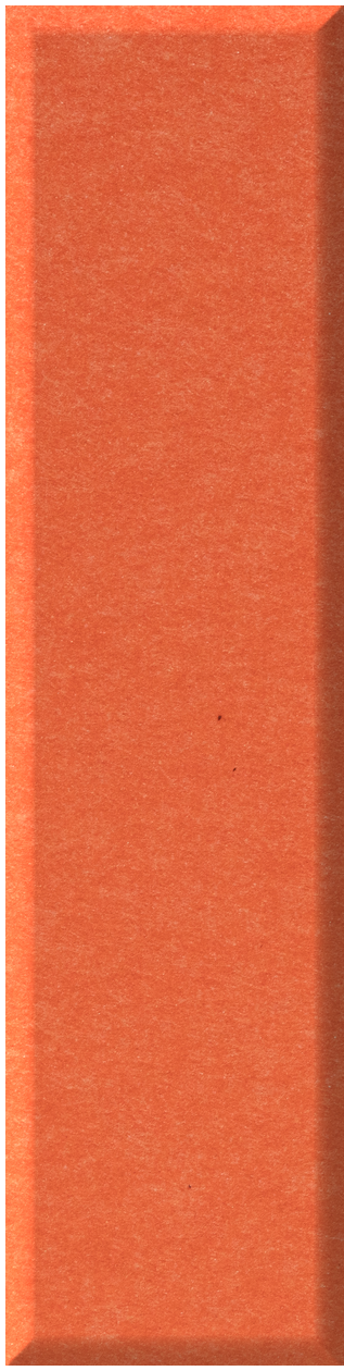 Vertical orange-red ceramic shiplap tile with textured surface and beveled edges.