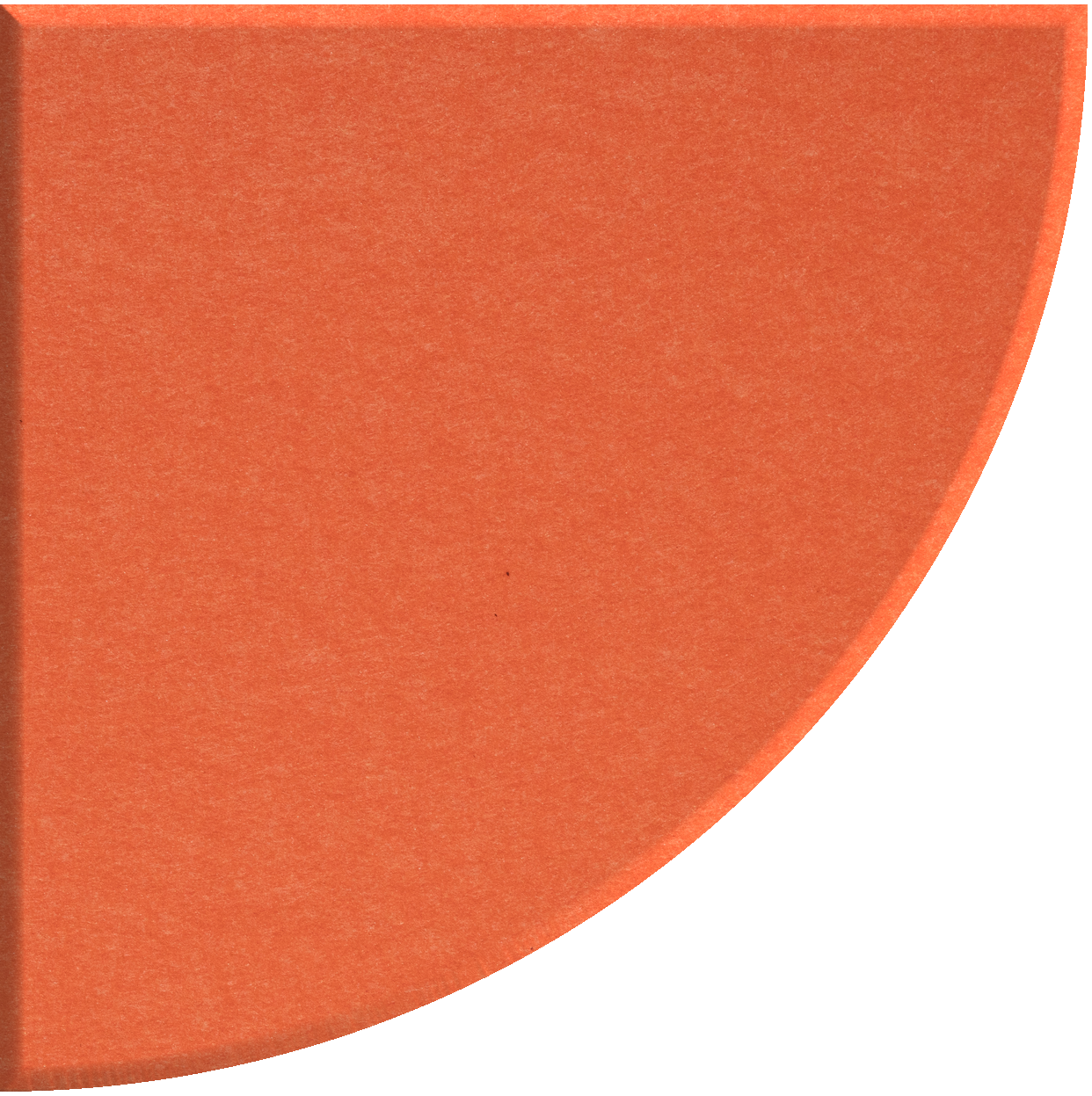 Orange quarter circle tile with curved edge and matte finish.