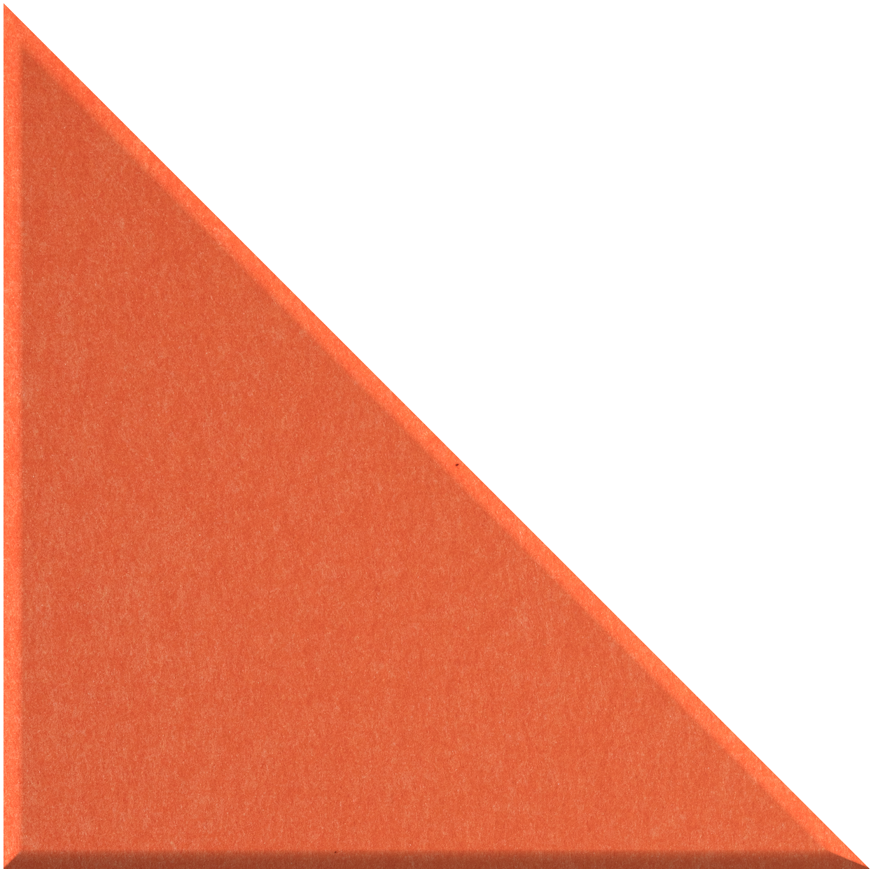 Orange triangular tile with 90-degree angle and textured matte surface.