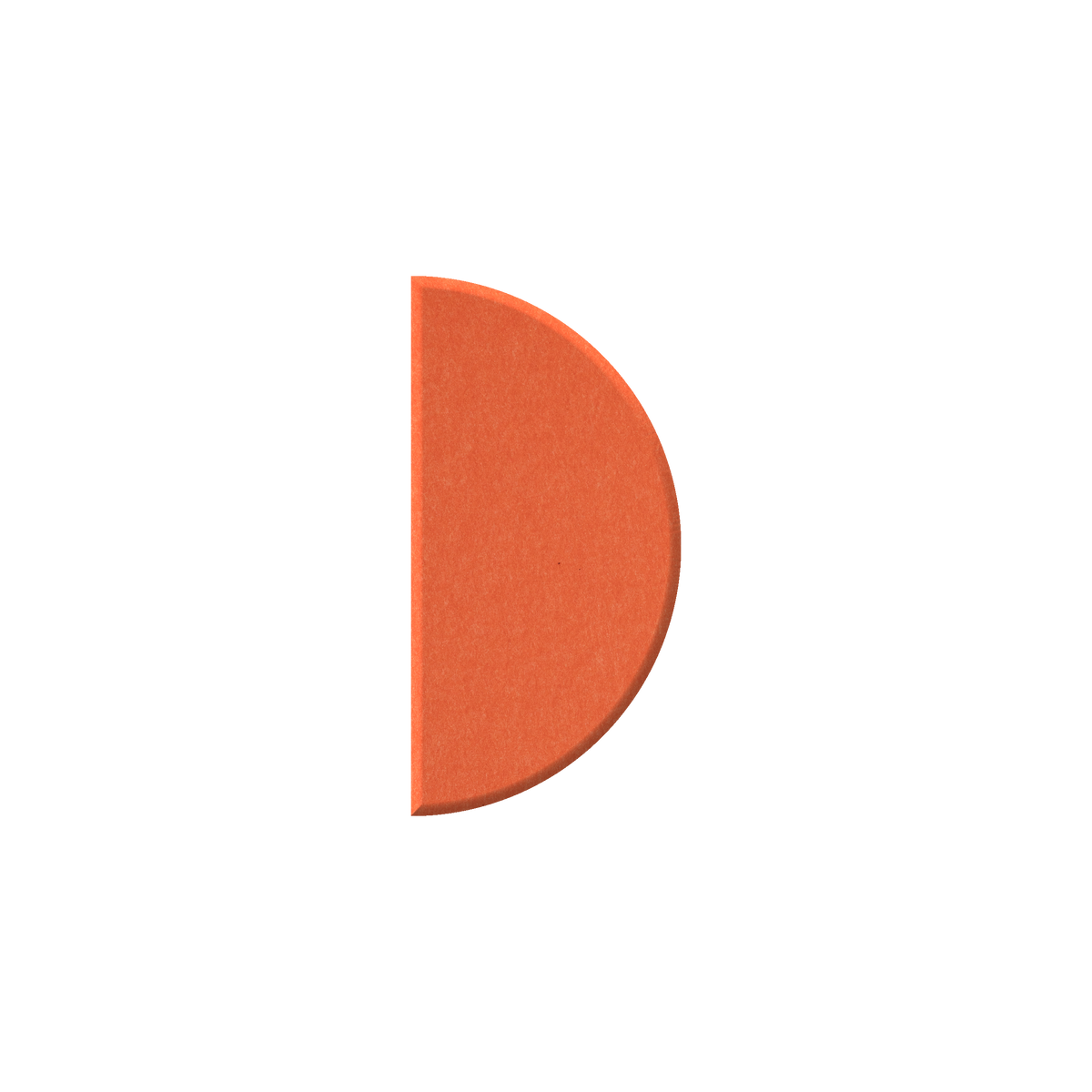 A single orange semicircle or letter-like shape centered on a plain white background.