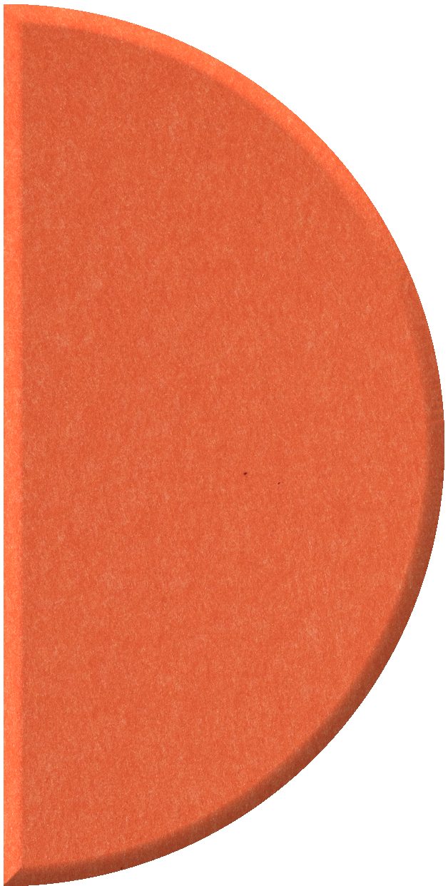 Terracotta half circle tile with curved edges and textured surface.