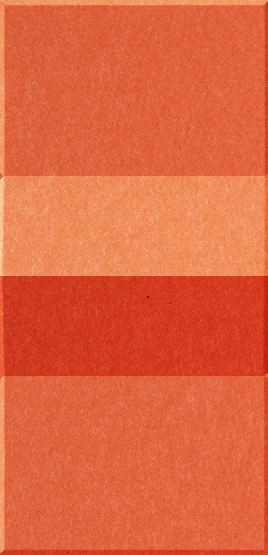 Four rectangular tiles in varying shades of red and coral orange arranged vertically.