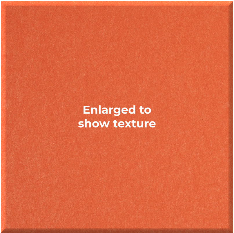 A square orange textured panel with the centered white text 'Enlarged to show texture' on a plain white background.