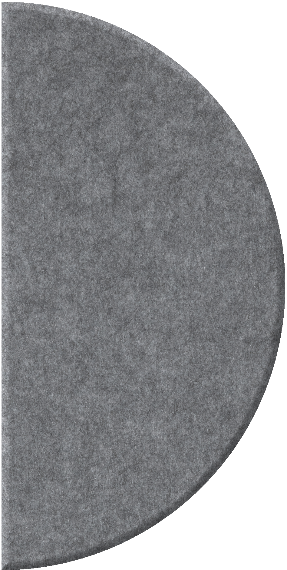 Gray half-circle tile with textured surface and curved edge.