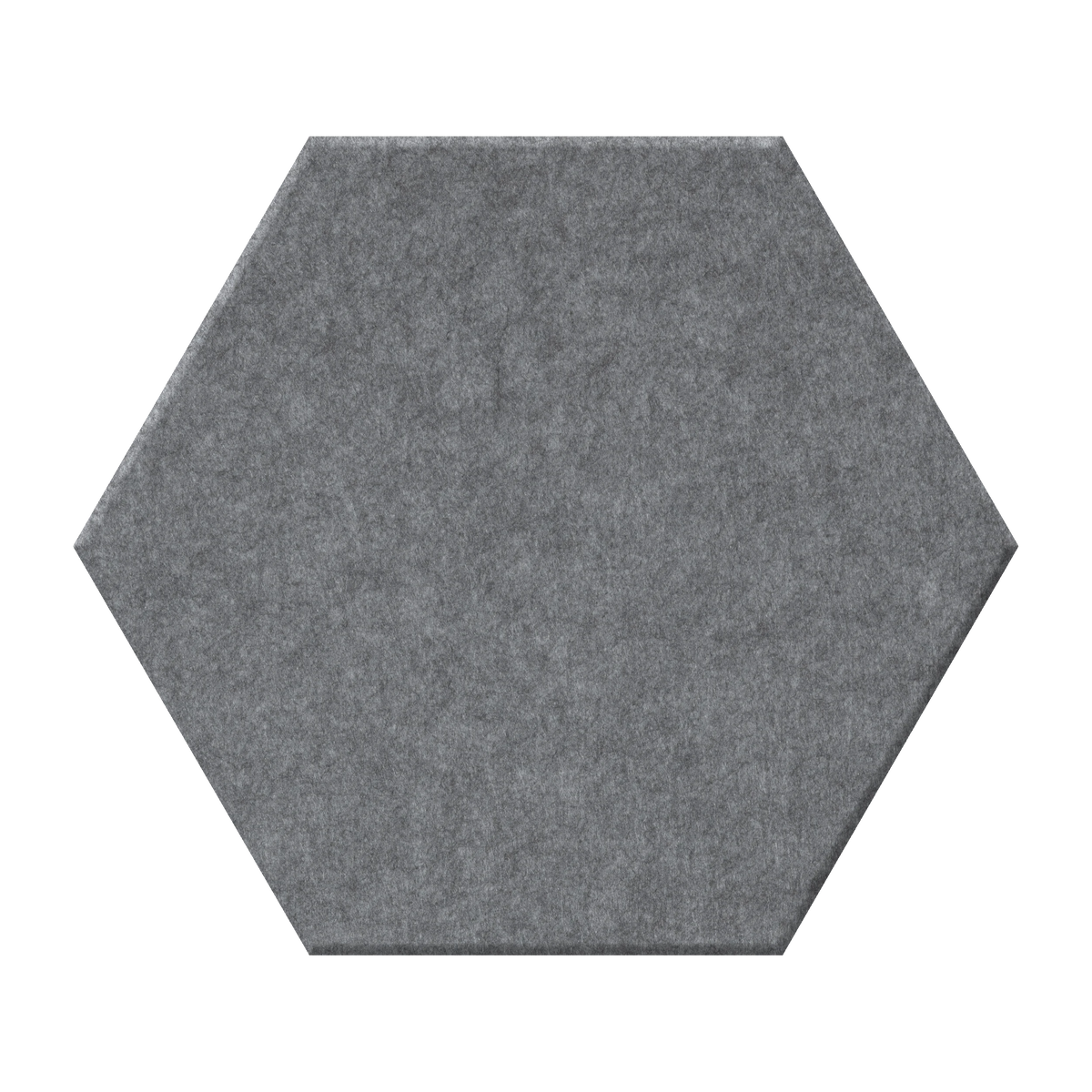 A single hexagonal gray felt or fabric swatch centered on a plain white background.