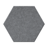 A single hexagonal gray felt or fabric swatch centered on a plain white background.