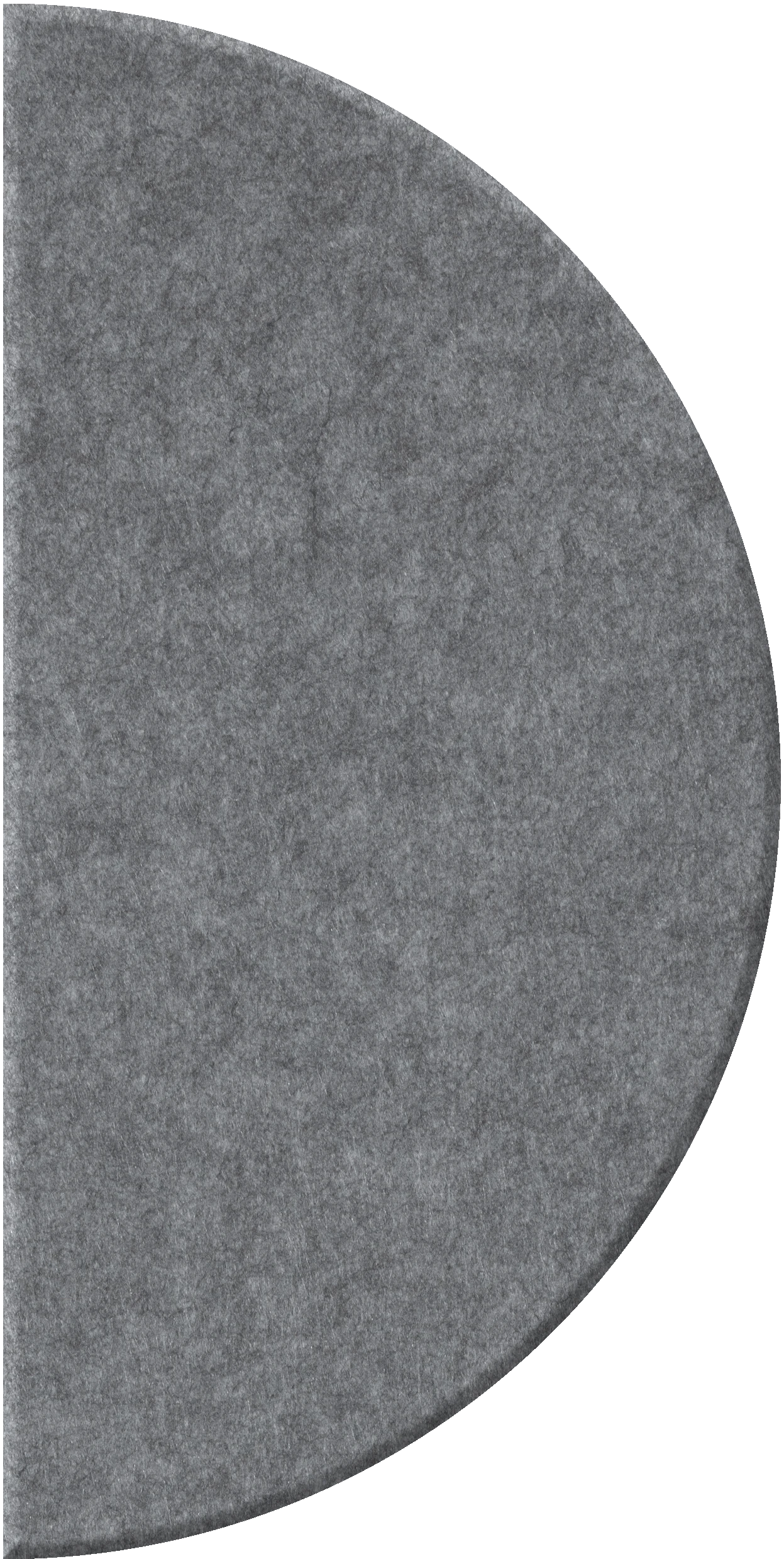 Gray half-circle tile with textured surface and curved edge.