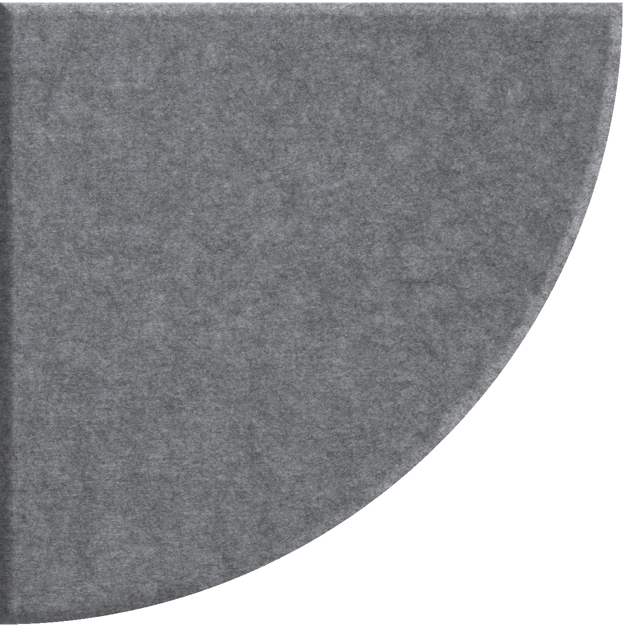 Dark gray quarter circle tile with curved edge and textured surface.