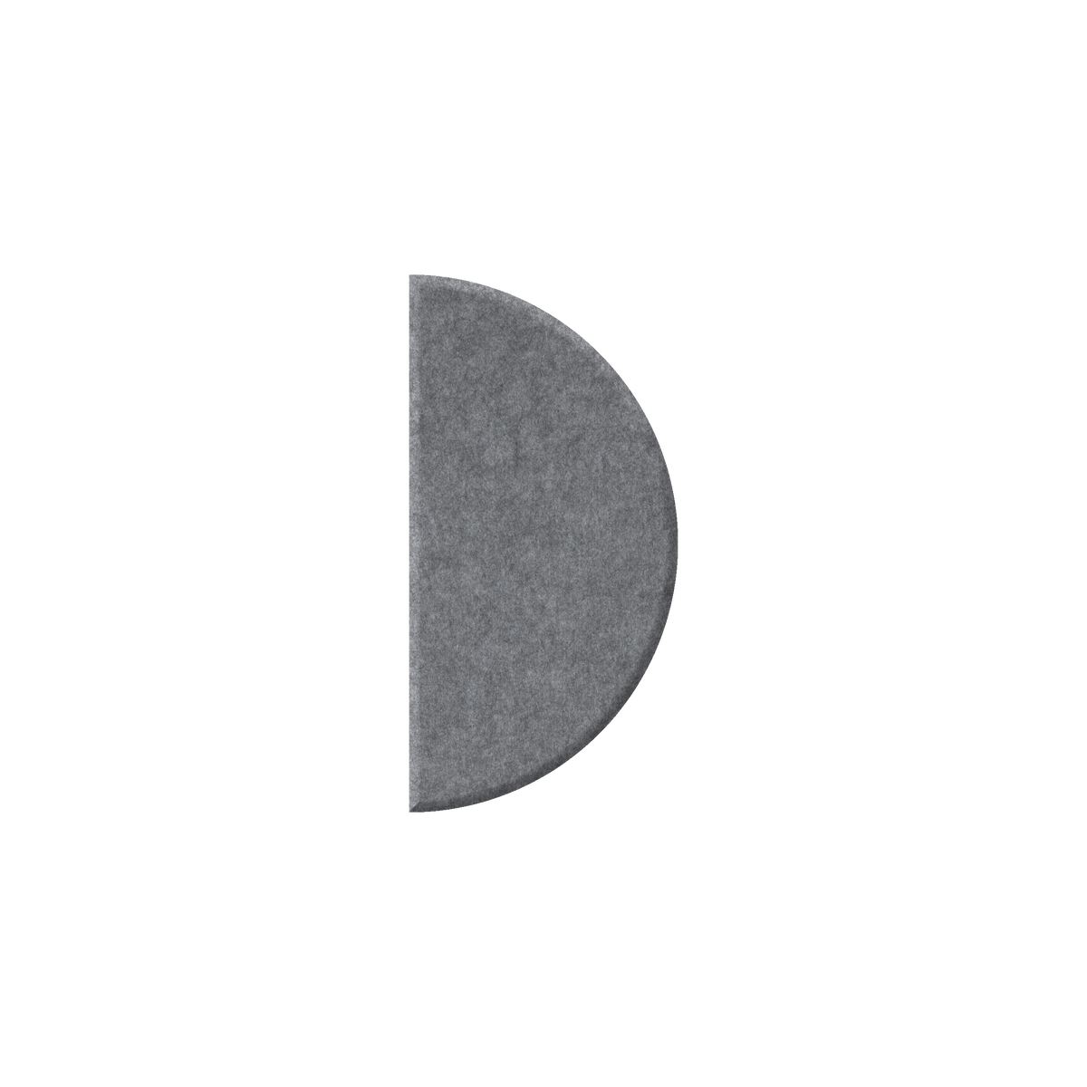 A single gray felt or fabric semicircle piece shown flat against a plain white background.