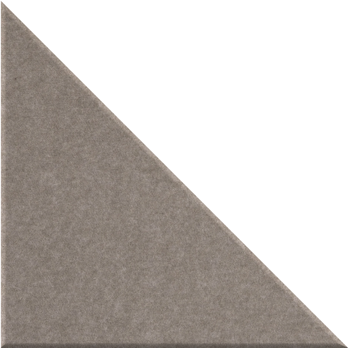 Gray right-angled triangle tile with textured surface and two equal sides.