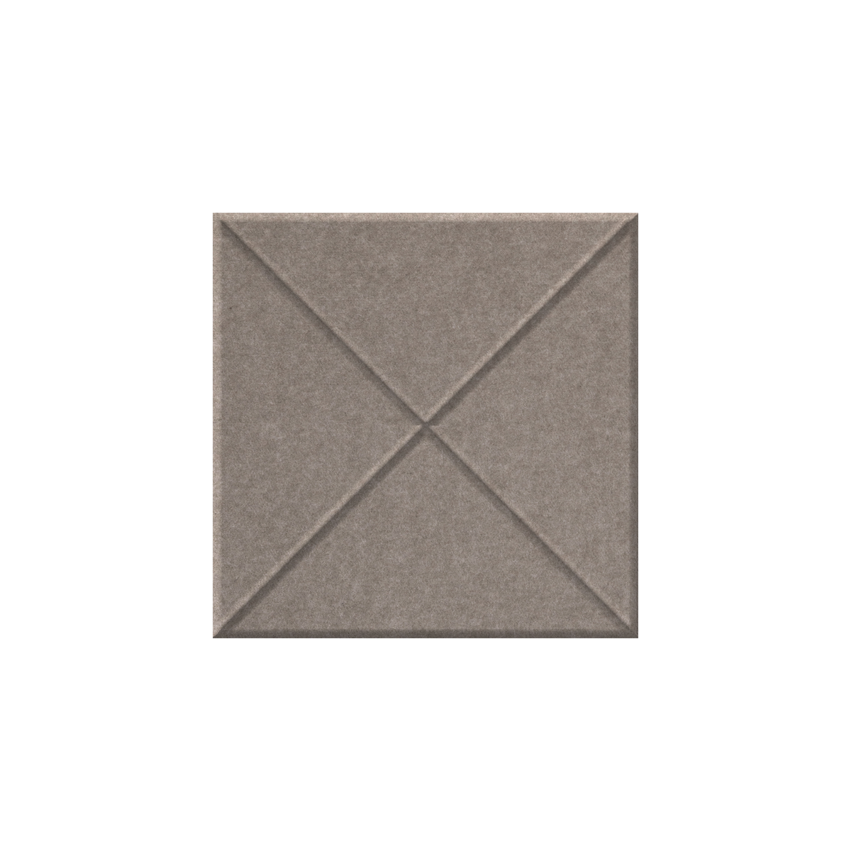 A square textured tile or panel in a warm taupe-gray color, featuring a geometric design with diagonal lines forming an X shape in the center, isolated on a white background.