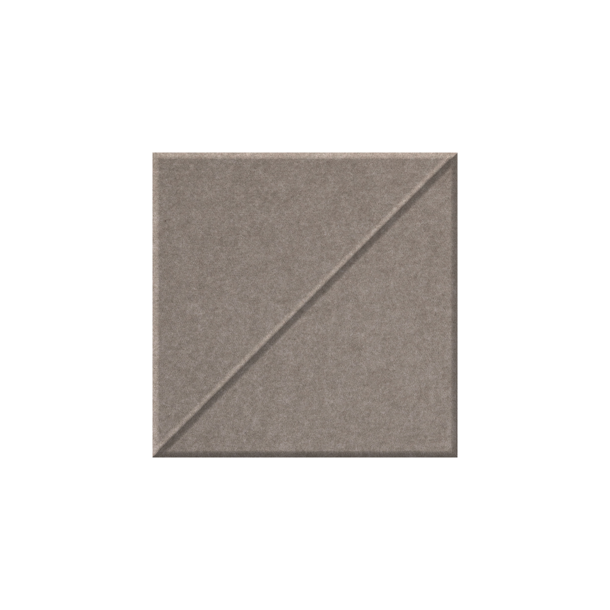 A square textured tile or panel in a warm taupe-gray color, featuring a diagonal seam dividing it into two triangles, shown against a plain white background.