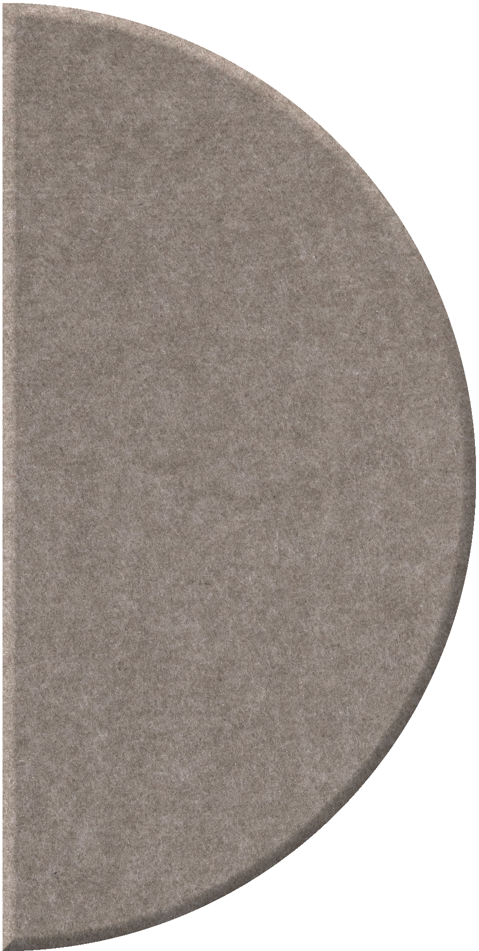 Half-circle tile in taupe gray with smooth, matte finish and curved edge detail.