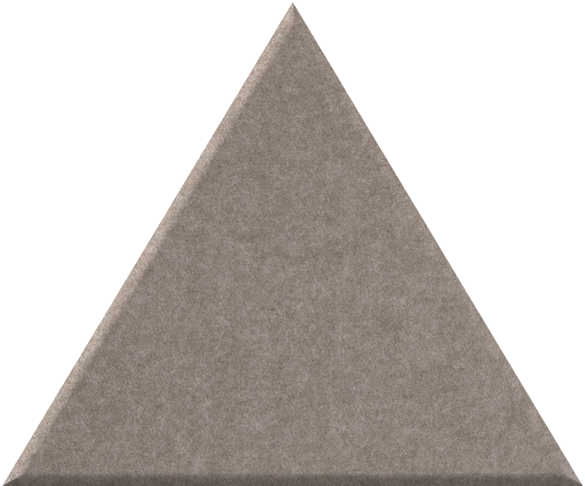 Gray triangular tile with textured surface and beveled edges.