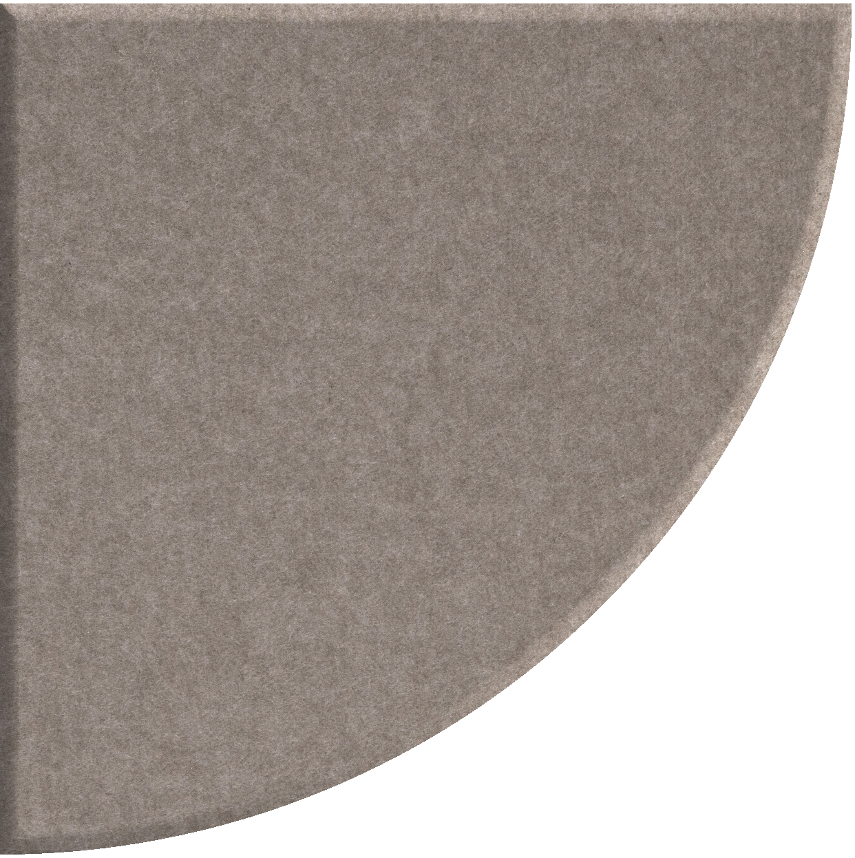Gray quarter circle tile with curved edge and textured matte surface.
