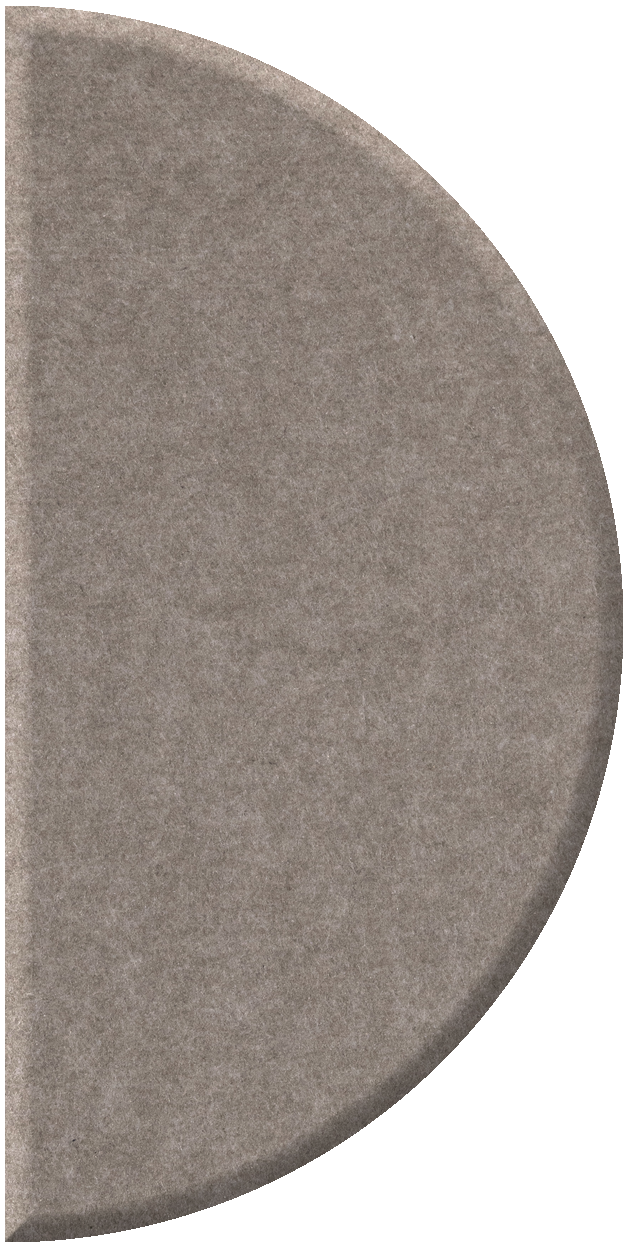 Half circle tile with gray textured surface and curved edge.