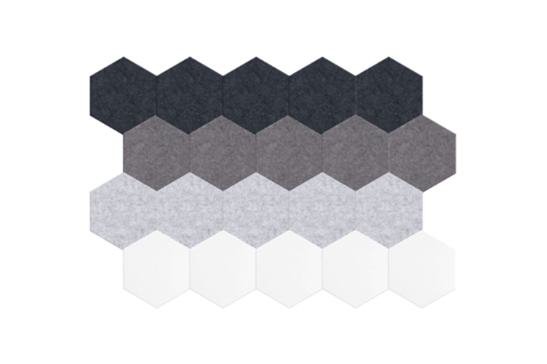 shades of black hexagon Felt Right design made from sound-dampening acoustic felt panels