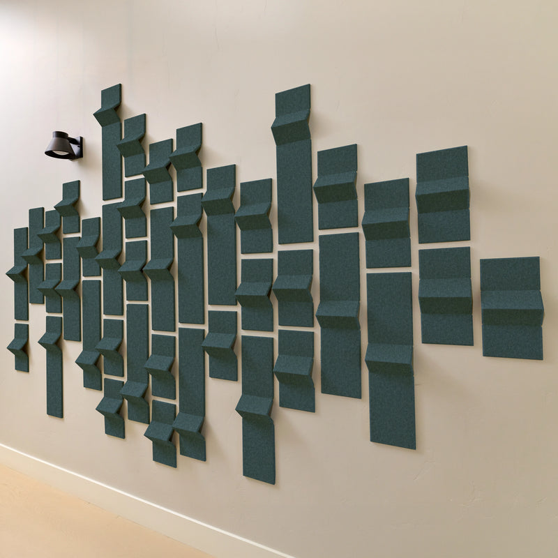 Blue-green felt acoustic tiles with dimension 