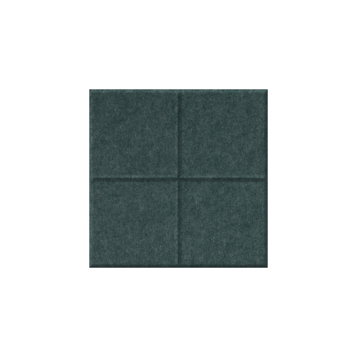 A square four-panel acoustic felt wall panel set in a dark forest green color, arranged in a 2x2 grid on a solid white background.