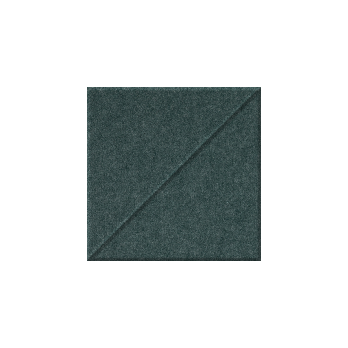 A square dark green felt or fabric swatch with a diagonal seam, centered on a plain white background.