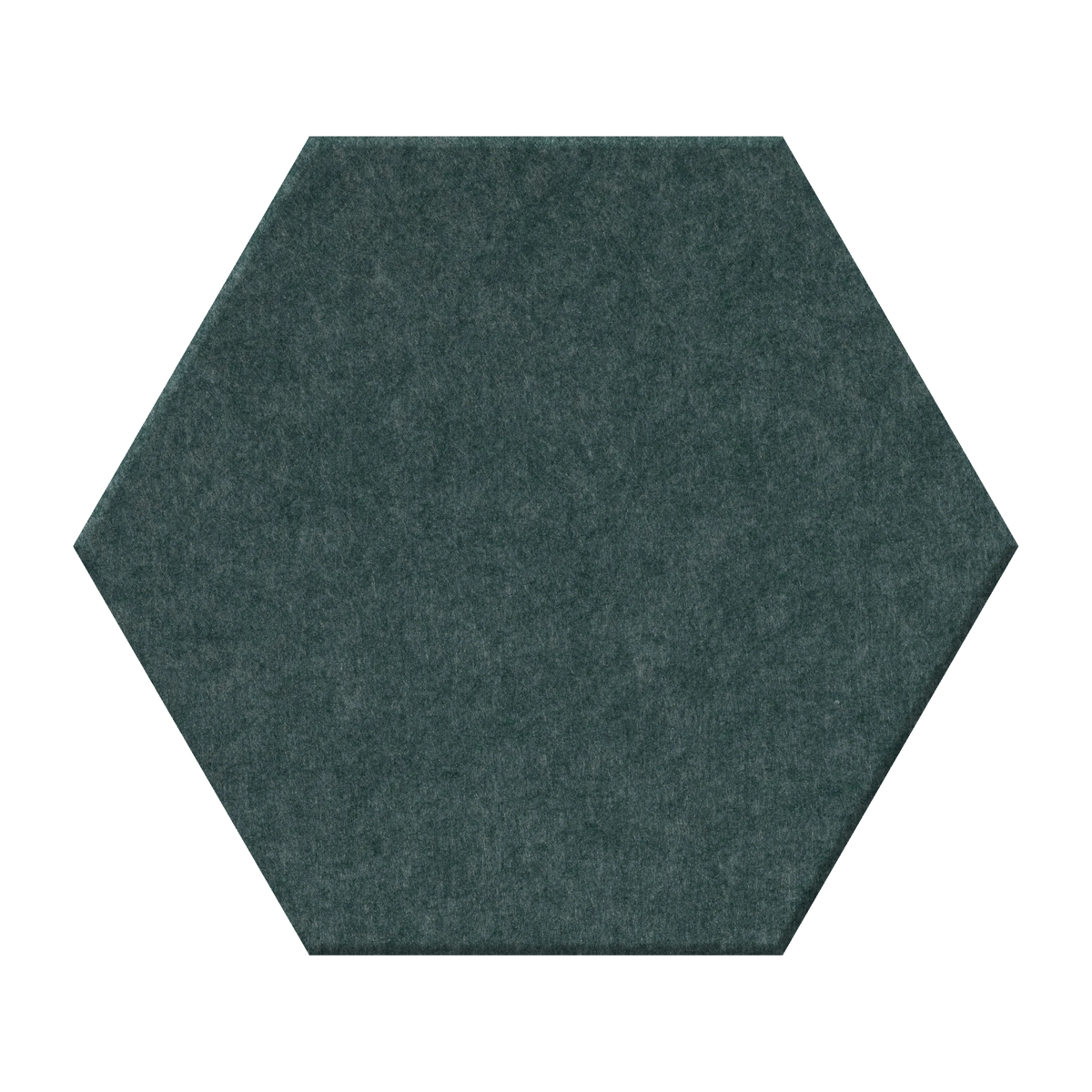 A single hexagonal felt sample in a dark teal-green color, centered on a plain white background.