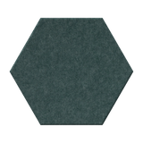 A single hexagonal felt sample in a dark teal-green color, centered on a plain white background.