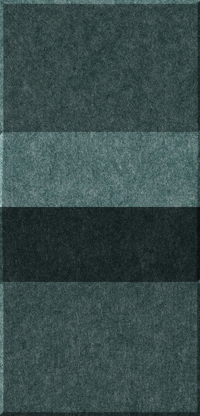 Four rectangular tiles in varying shades of green and charcoal gray stacked vertically showing textured surface finishes.