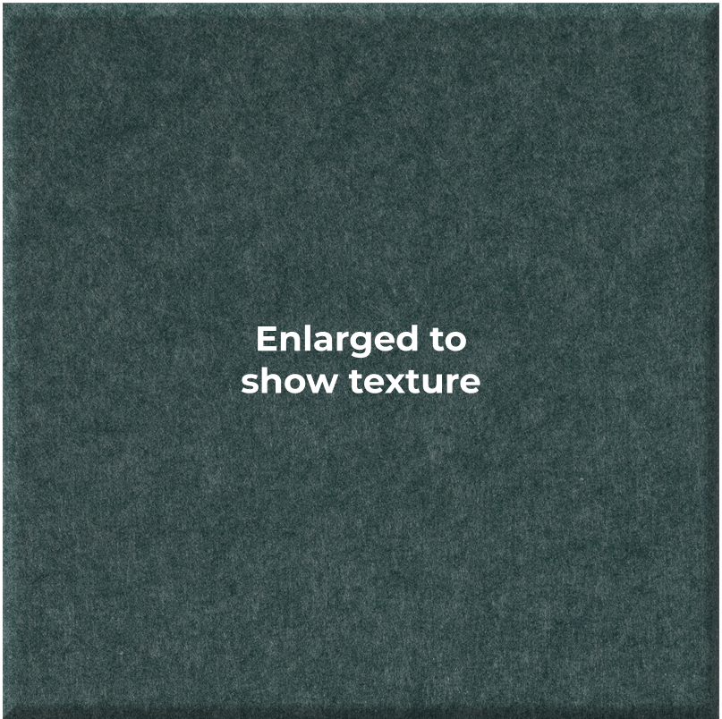 A square dark green textured material swatch with the centered white text 'Enlarged to show texture'.