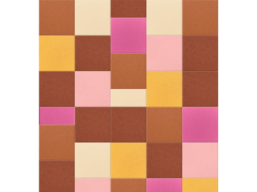 Checkered pattern with brown, pink, yellow, and beige squares on a white background