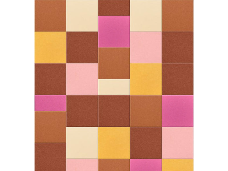 Checkered pattern with brown, pink, yellow, and beige squares on a white background