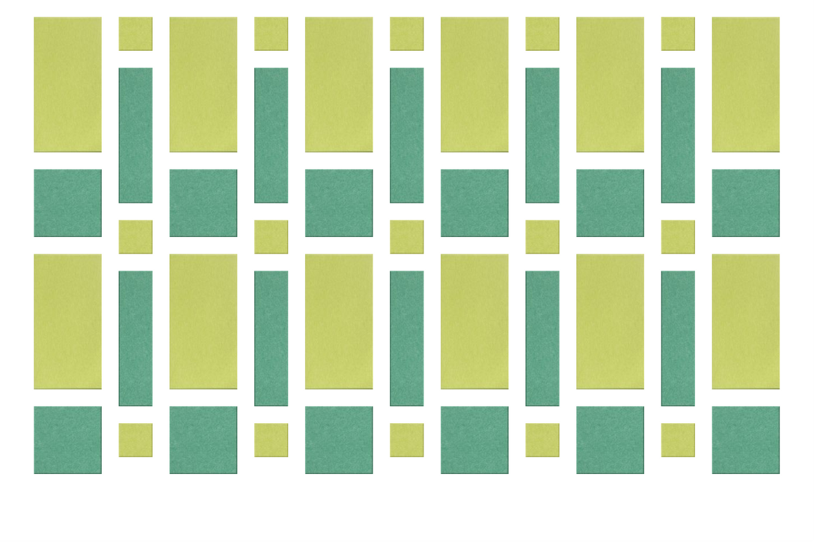 Repeating geometric pattern of lime green and teal rectangular blocks arranged in alternating columns.
