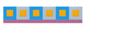Colorful ruler or measuring tape with alternating blue and gray sections topped with yellow squares and a pink base strip.