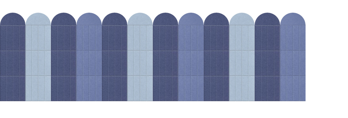 Vertical striped pattern in alternating navy and light blue columns with rounded tops.