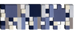 Abstract geometric pattern with stacked rectangles in navy, gray, cream, and white tones.