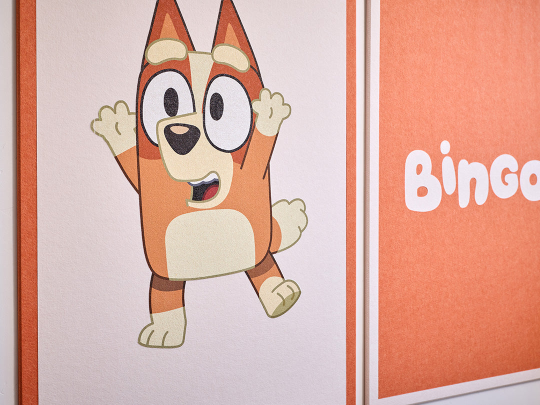 Cartoon Bingo dog character with a surprised expression on a white background