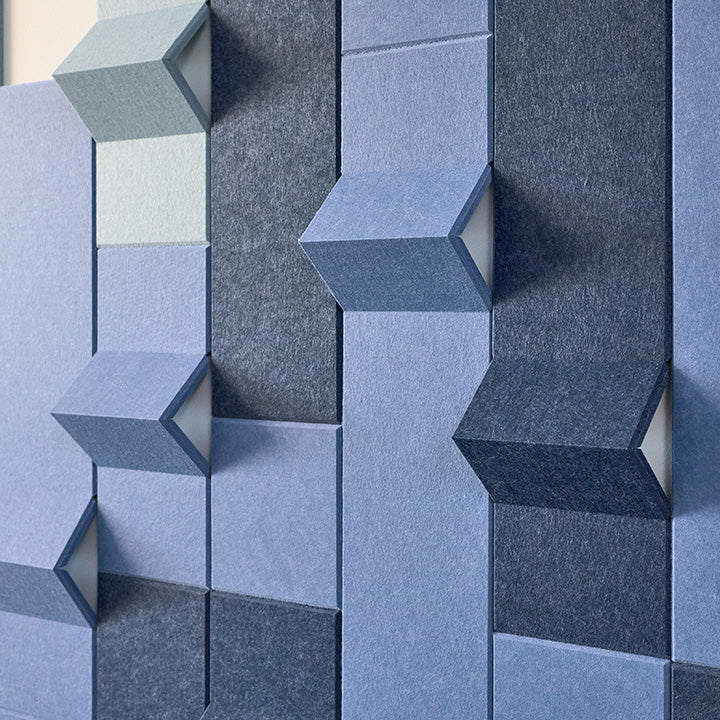 close up shot of blue dimensional wall tiles