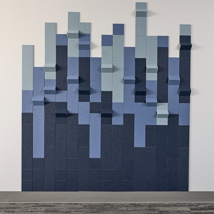 image of a blue dimensional design on a white wall