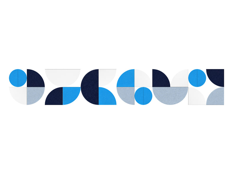 Geometric logo with blue, black, and gray shapes on a white background