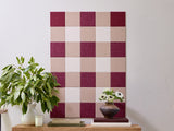 Burgundy gingham patterned pinboard made from acoustic felt tiles