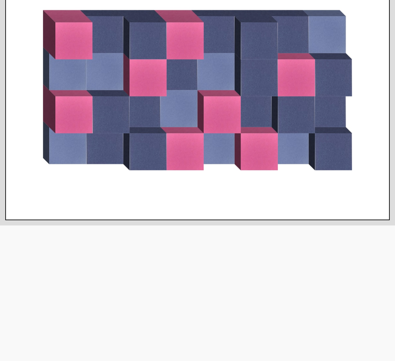 3D geometric wall art composed of interlocking pink and blue cubes arranged in a checkerboard pattern.