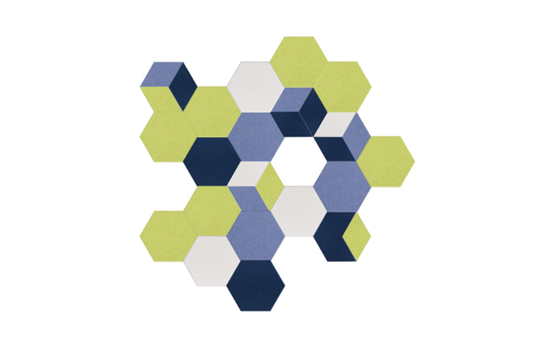 Mulitcolor hexagon Felt Right design made from sound-dampening acoustic felt panels