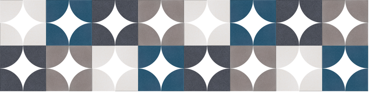 Modular wall panels with geometric four-pointed star pattern in teal, charcoal, gray, and white.