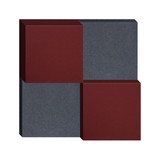 Three-dimensional geometric composition with burgundy and charcoal gray textured cubes arranged in alternating pattern.