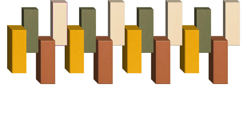 Repeating pattern of stacked rectangular blocks in yellow, brown, olive green, and cream colors.
