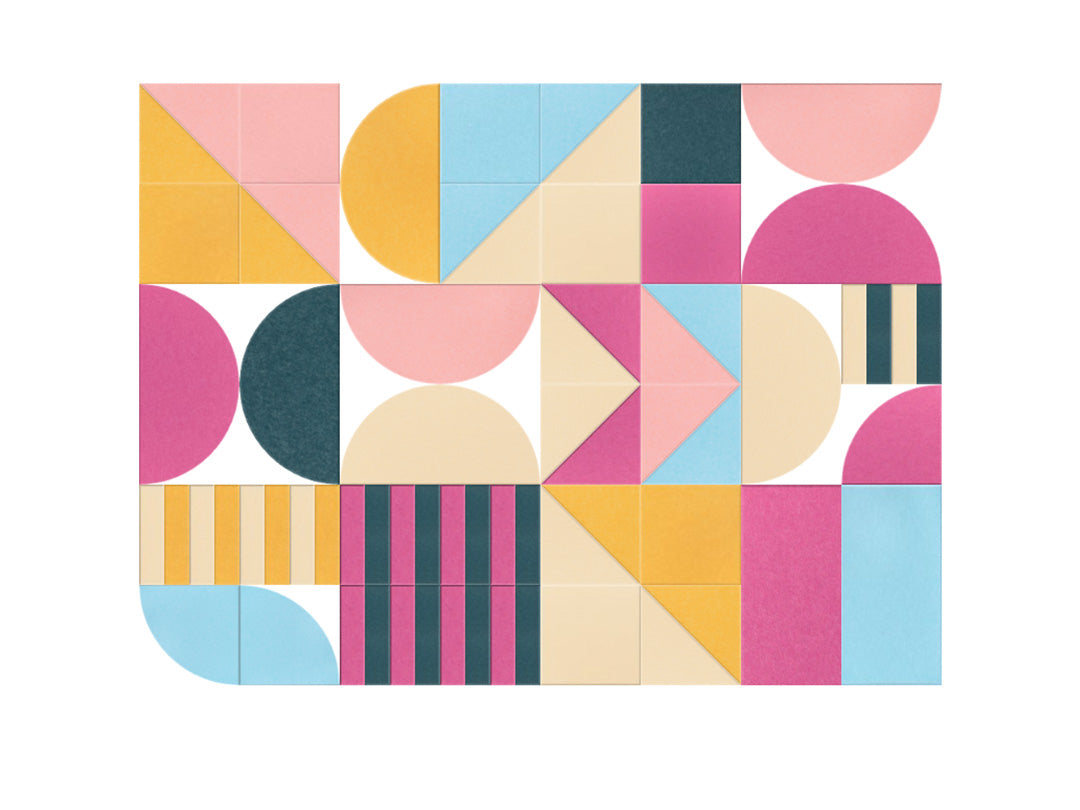 Colorful geometric patterned rug on a white background