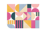 Colorful geometric patterned rug on a white background