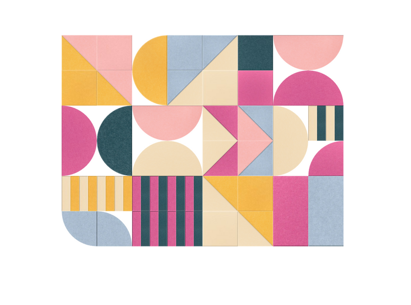 Colorful geometric patterned rug on a white background