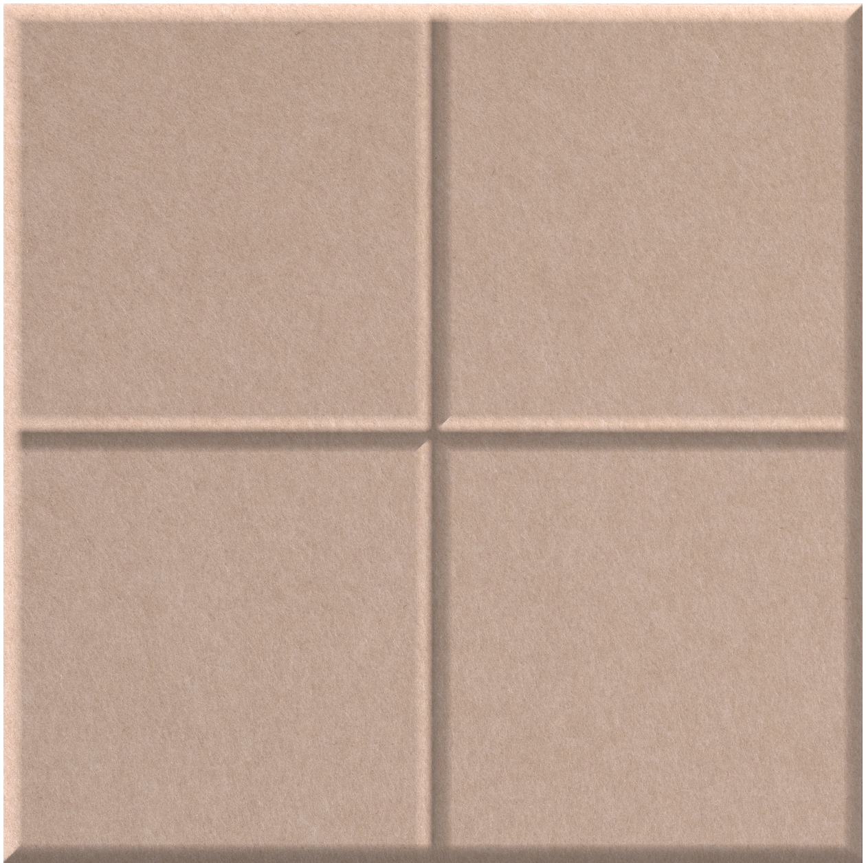 Four square tiles arranged in grid pattern with raised dividing lines, matte taupe finish.