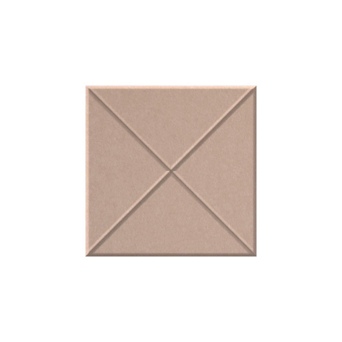 A square beige textured tile or panel with a geometric design featuring diagonal lines meeting at the center, shown on a plain white background.