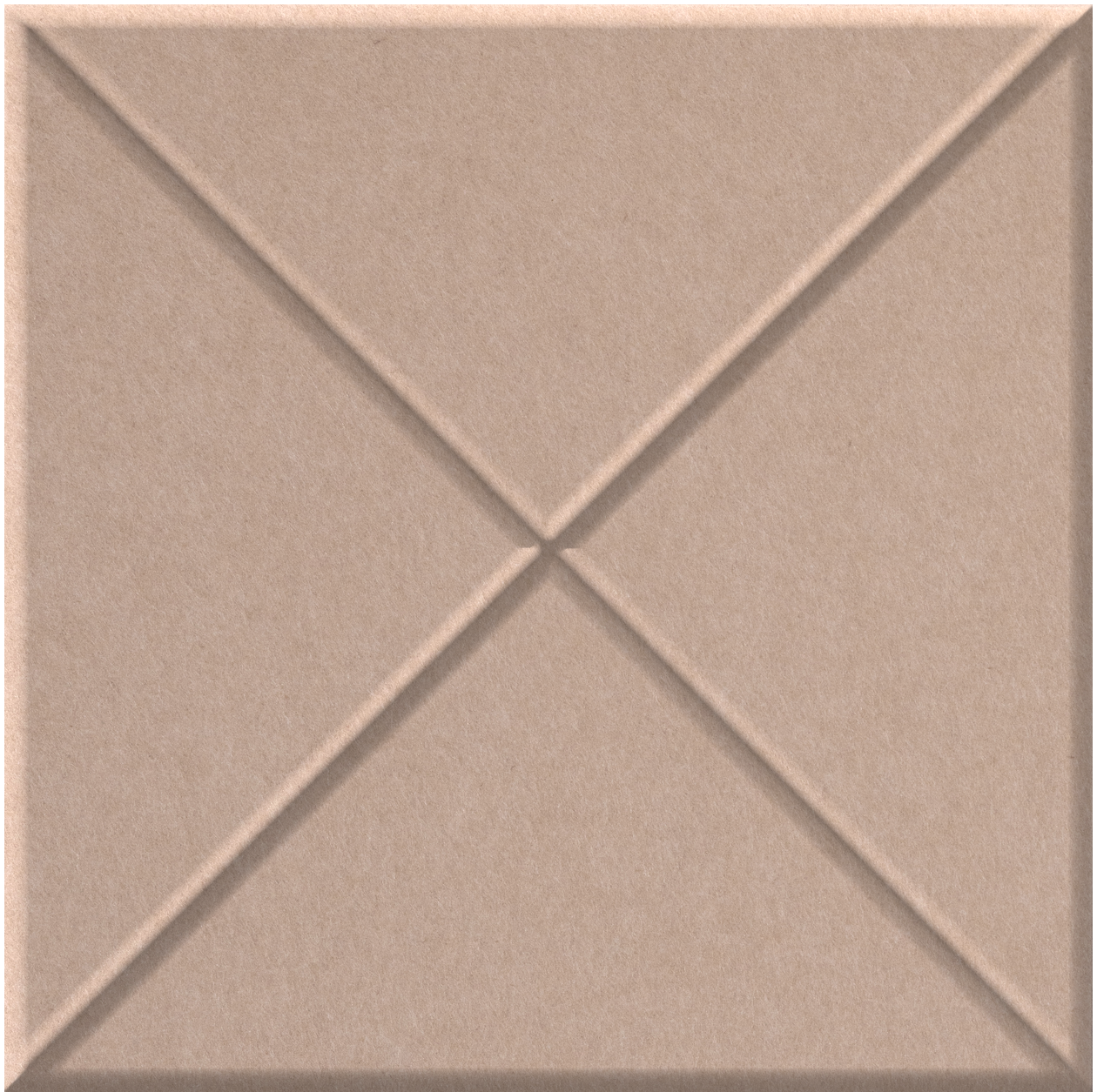 Beige ceramic tile with embossed cross pattern and dimensional surface texture.